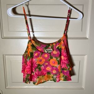 Show Me Your MuMu Floral Crop Top - Pink and Orange